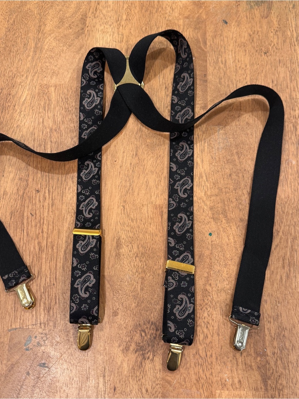 Vintage Pelican USA Paisley Suspenders Black Gold Hardware Old Money